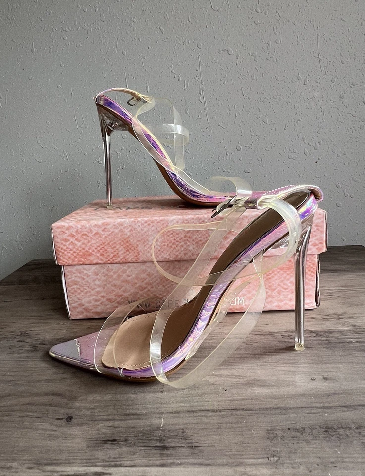 Zapato Cape Robbin PIEL Transparente Correas Entrecruzadas Stiletto Tacones Altos Talla 6M Foto 2 de 4