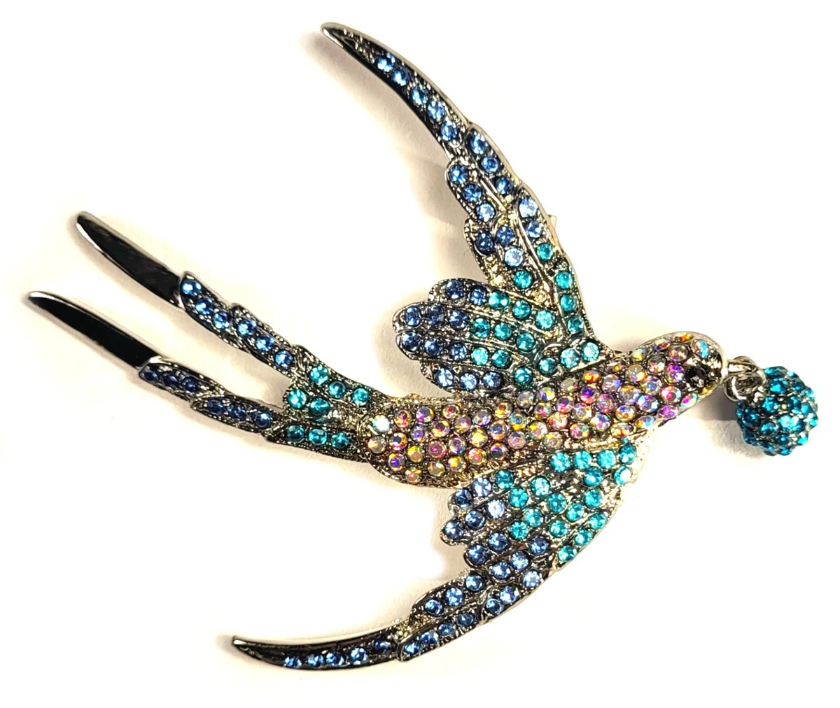 Broche Ancienne Argentée Porte-photo - Motif Hirondelle - France