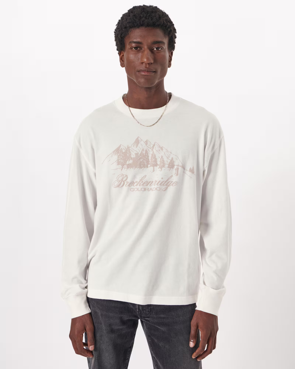Abercrombie & Fitch Long-Sleeve Ski Graphic Tee Men's Soft T-Shirt