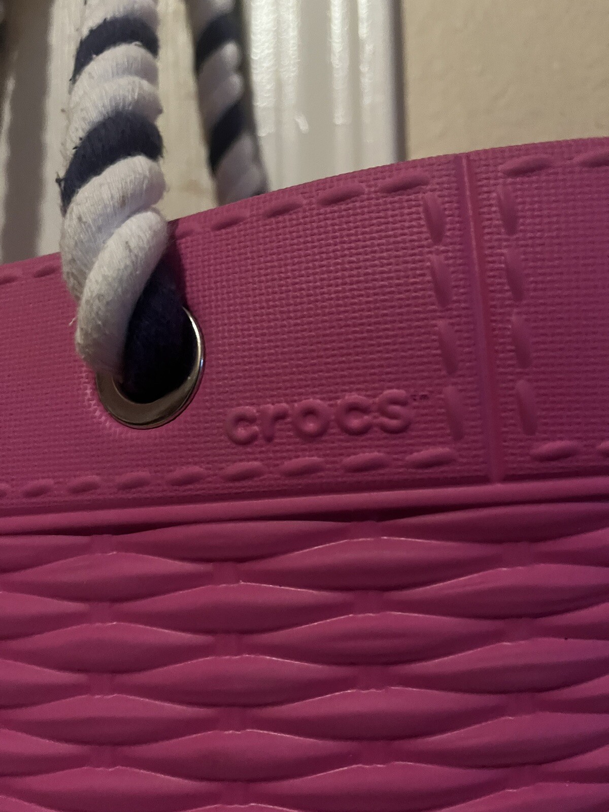 CROCS Hot Pink Nautical Rope Handle Beach Tote Bag Gem