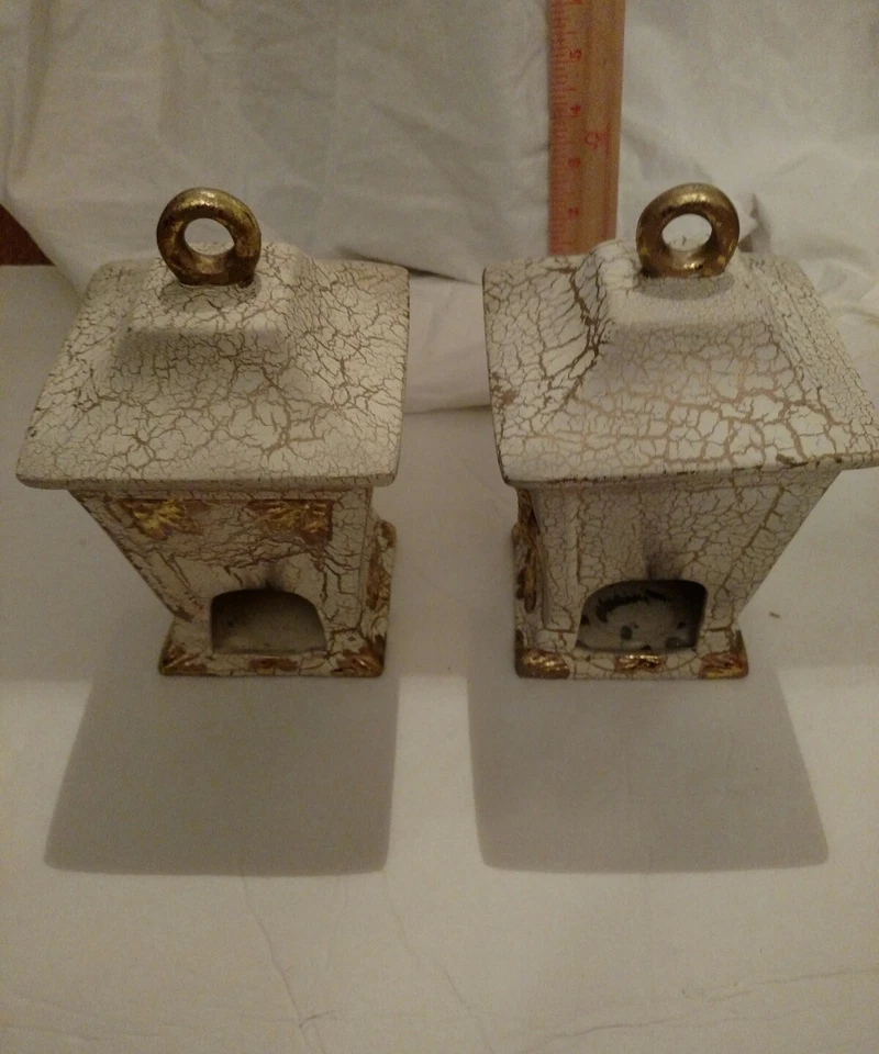 Candelabro Votivo Navidad Shabby Chic Marfil y Dorado / Lote de 2 Foto 3 de 3