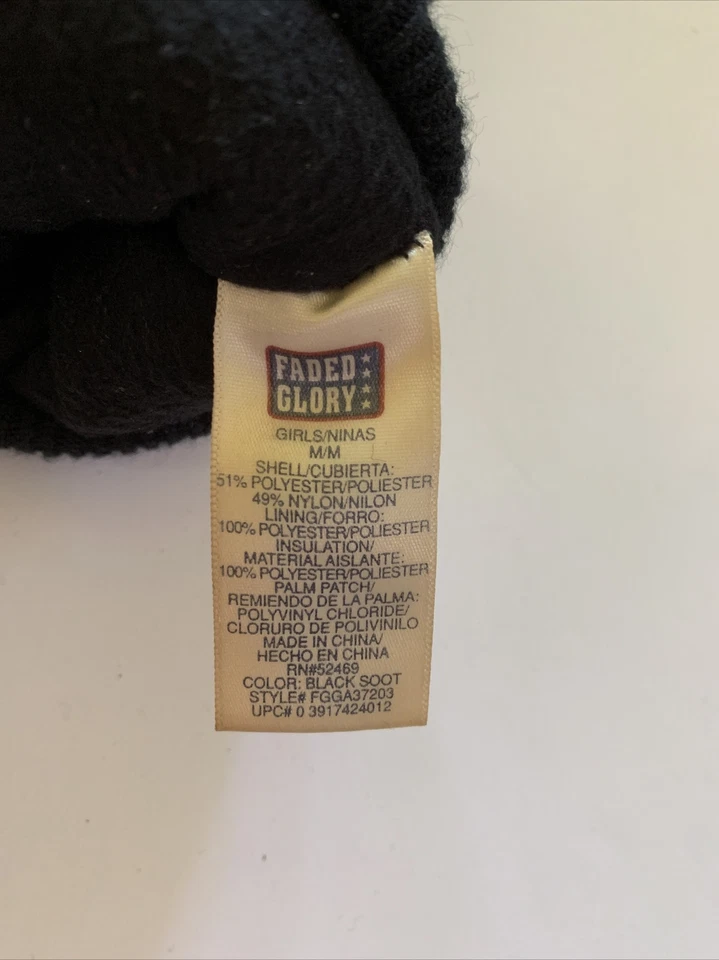 Guantes para niñas Faded Glory negro aislamiento termo suave 40 gramos talla mediana M COMO ESTÁN Foto 4 de 4