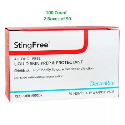 StingFree Alcohol-Free Skin Barrier Wipe Individual Packet No Sting Wipes 100 CT
