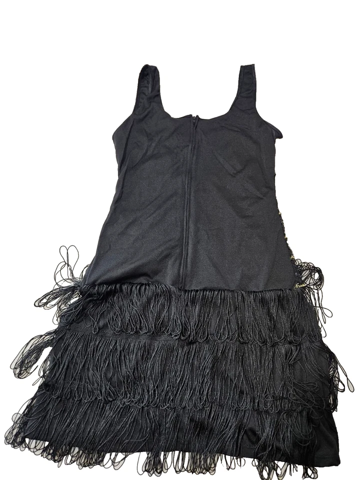Vestido Dreamgirl Negro Flecos Aleta Talla Pequeña Años 20 Lentejuelas Estilo Gatsby Foto 2 de 4