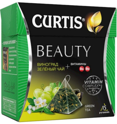 12 PACK Curtis BEAUTY Green Vitamin Tea GRAPE 15 Pyramids RF NO GMO Made Russia