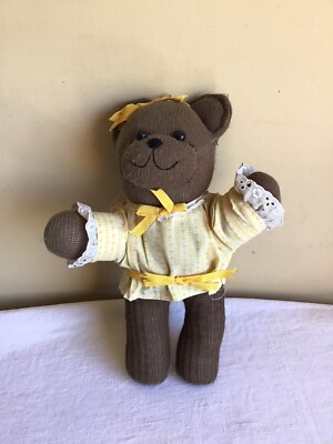 Vintage Handmade Brown Sock Monkey Teddy Bear Plush Stuffed Animal Toy 12''H