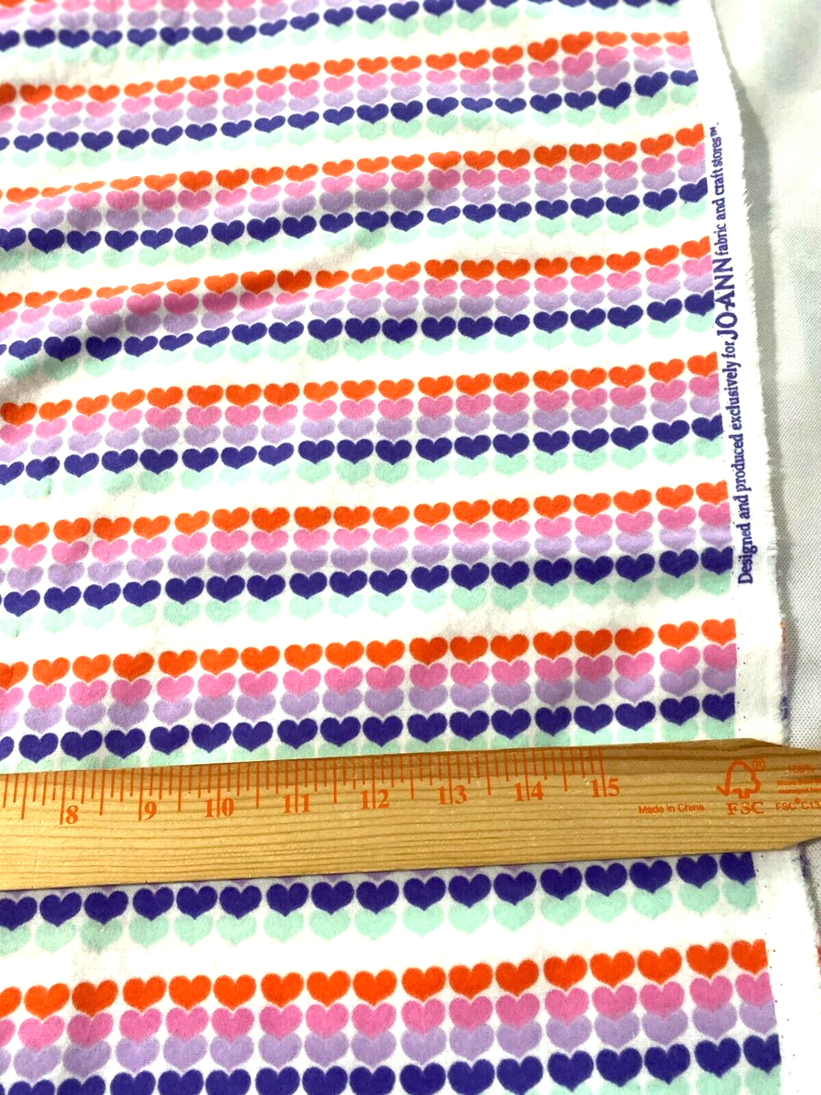 Cotton flannel fabric /rows of colorful hearts Jo Ann Fabrics yd