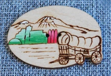 Vintge Wood Button Covered Wagon Signed  Aprx: 2-1/8" #122-A