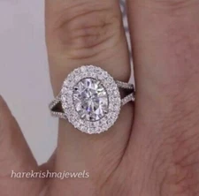 Lab-Created 2.51CT Oval Cut Diamond Halo Split Shank Ring 14K White Gold Finish