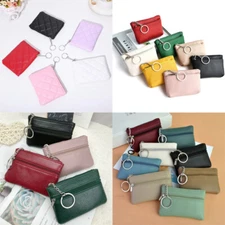 Women Leather Coin Card Key Ring Wallet Pouch Mini Purse Zip Up Small Change Bag