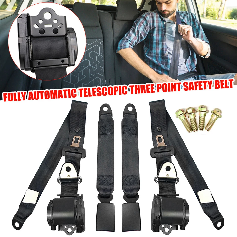2 Set Adjustable 3 Point Retractable Car Safety Seat Belt Lap Diagonal Belt NEW - Image 3 of 4
