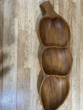 Monkey pod Wooden Dish pea pod Shaped Three Section serving dish
