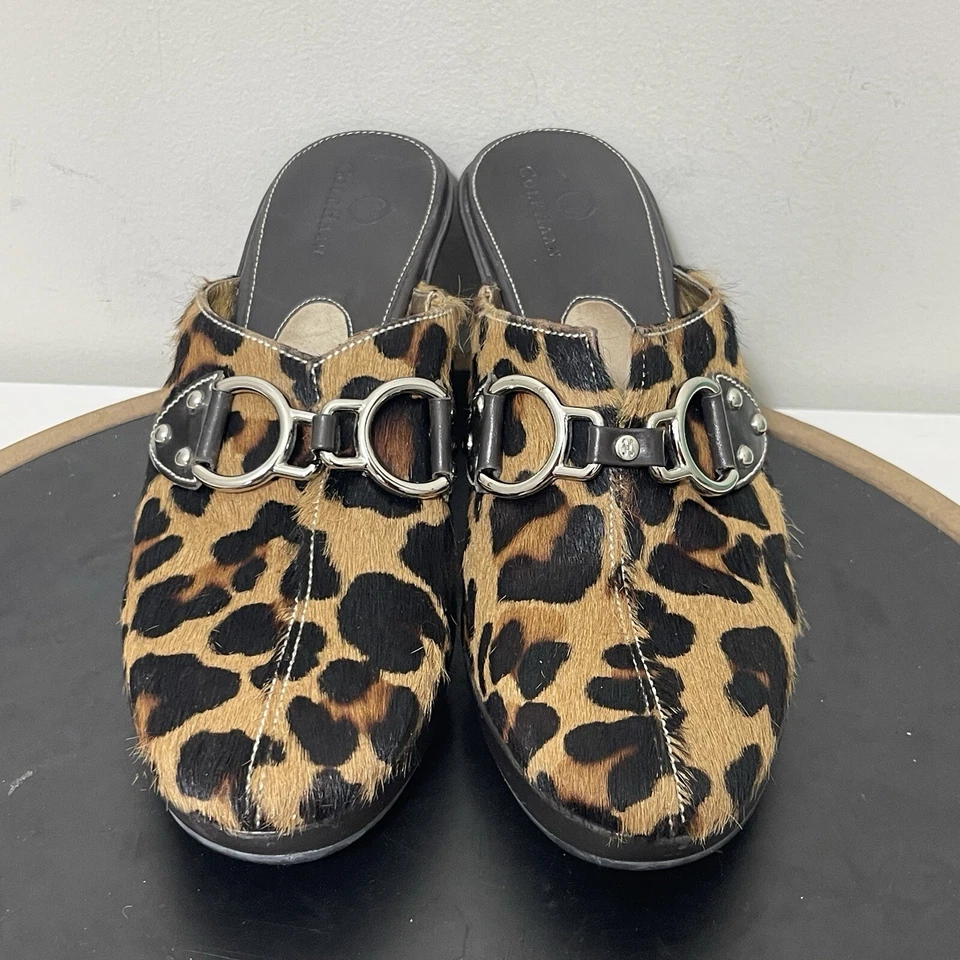 Cole Haan Women's Size 7.5 Slip on Leopard Print Fur Heel Wedge Mules - Image 3 of 4