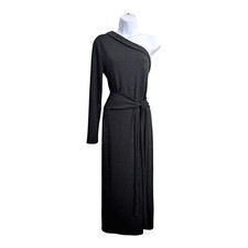 Zara Woman Black One Shoulder Long Sleeve Midi Dress Tie Waist Slim Fit Formal L