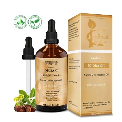 INTELLIGENT COSMETICS™ Golden Jojoba Oil - Cold Pressed Certified Organic Pure Virgin Face Nails Beard