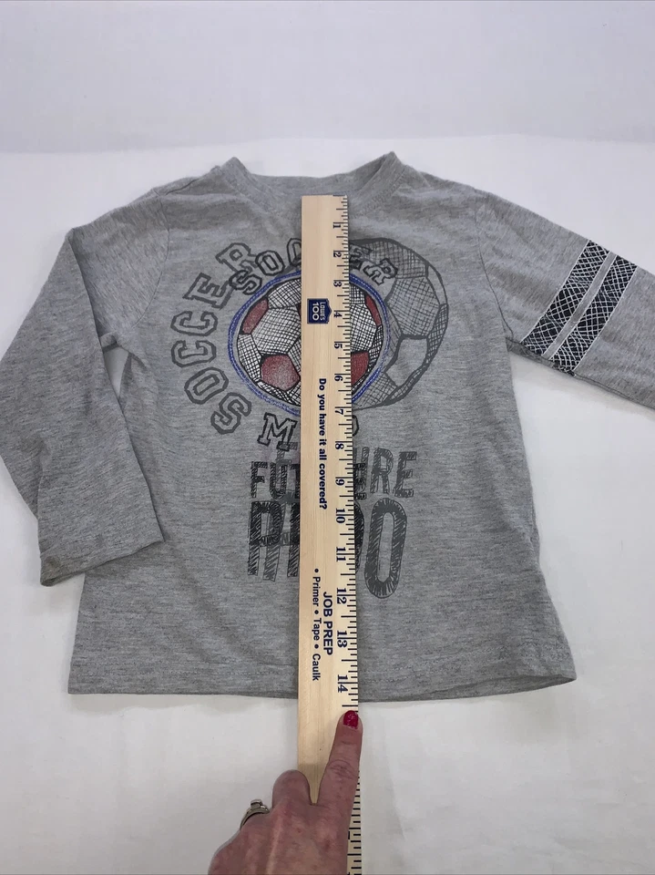 Camisa Okie Dokie Niños Talla 4T Gris Gráfico Manga Larga Informal 100% Algodón Fútbol Foto 3 de 4
