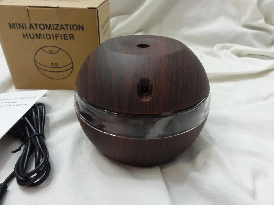 Mini Atomization Humidifier Round Shape USB Portable Air Purifier in Dark Wood - Image 4 of 4