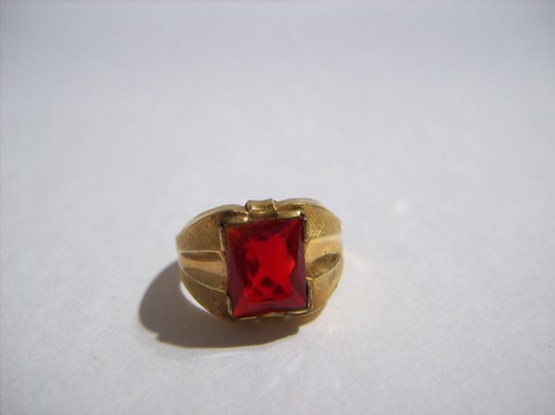 Vintage Art Deco 10K Gold-Filled CLARK & COOMBS CO Red Paste Stone Ring, Size 6 - Imagen 6 de 12