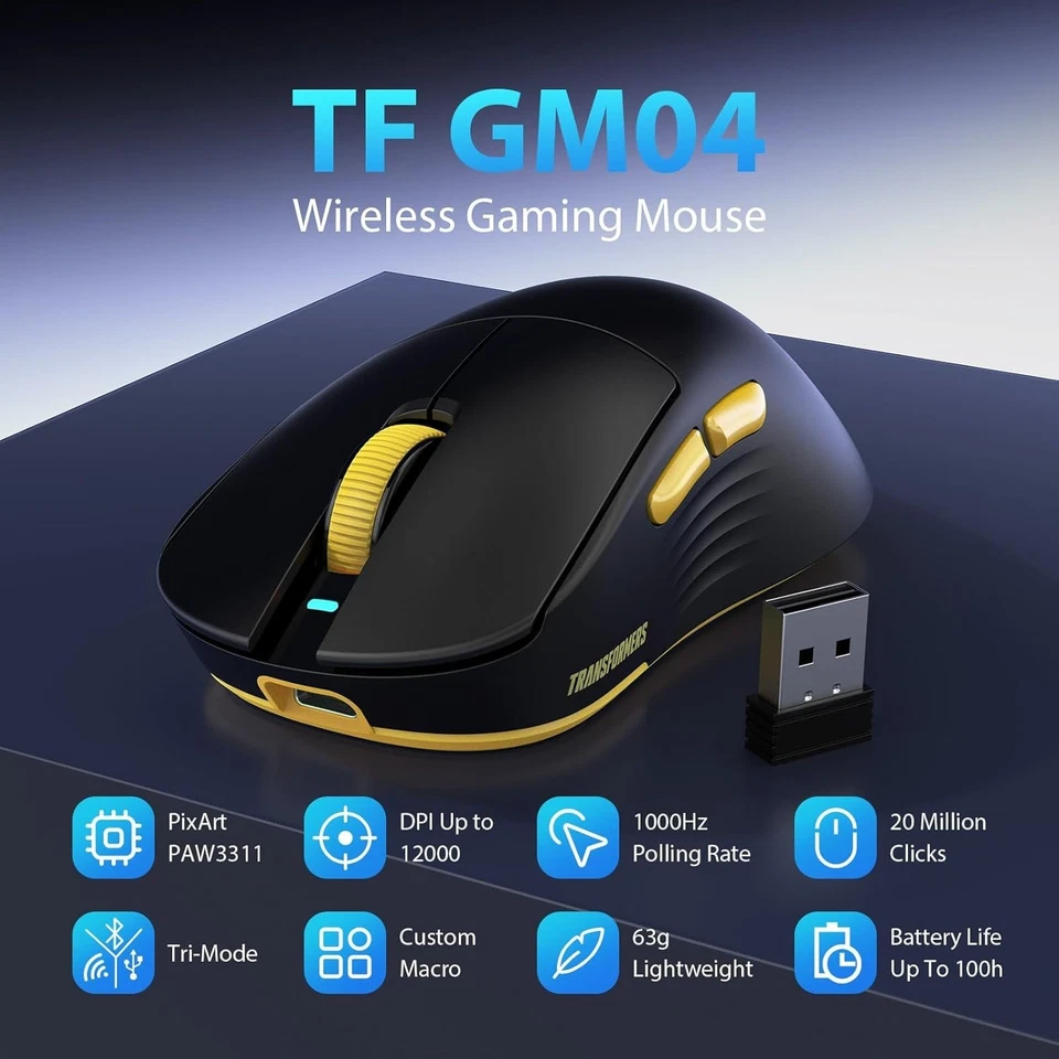 Transformers GM04 63g Lightweight Wireless Gaming Mouse, 12000 DPI, PAW3311 Sens - Image 2 of 3