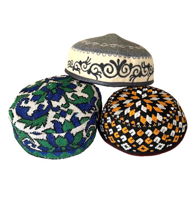 SELECTION OF THREE UNIQUE HANDMADE EMBROIDERED CENTRAL ASIAN HATS -S/M/M