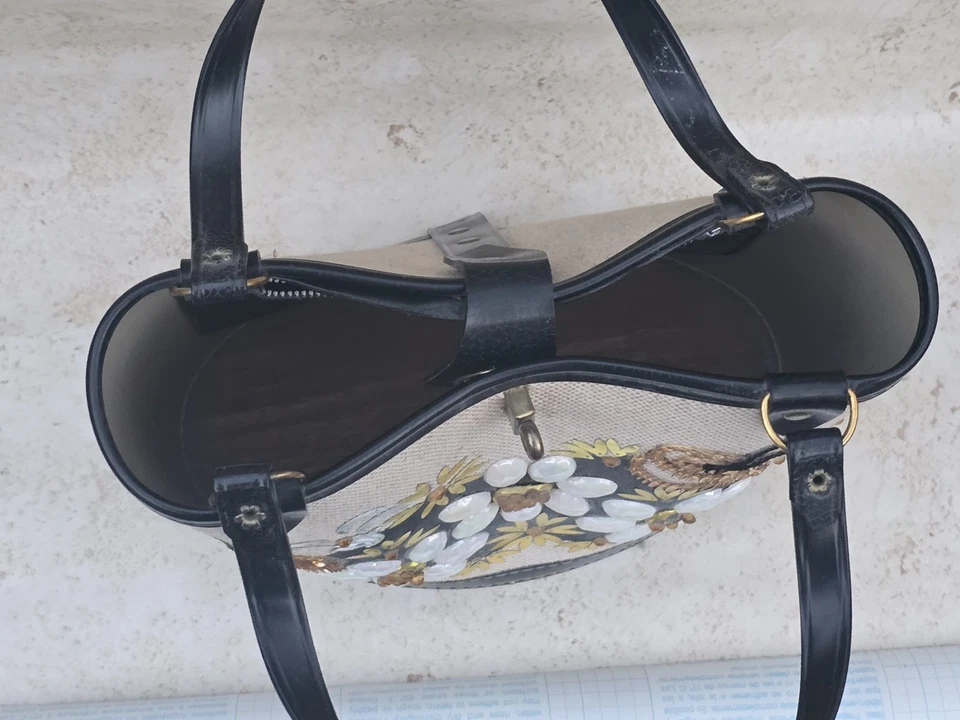 Enid Collins винтажный блестящий блестки цветок вышивка на холсте сумка - деревянное основание - Изображение 4 из 4