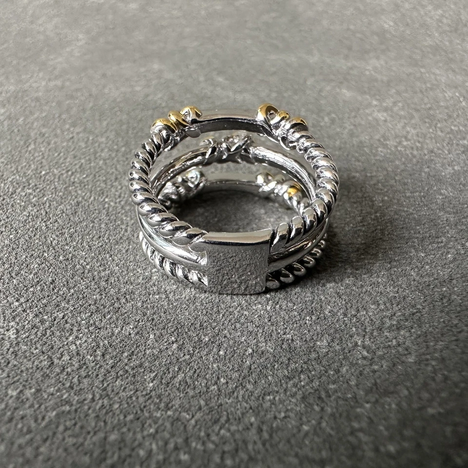 David Yurman Helena Collection for Women 3-Row Ring Sterling /18KT Diamonds SZ 8 - Image 3 of 4