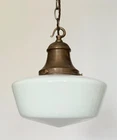 Vintage Art Deco opaline milk glass school house chapel pendant ceiling light