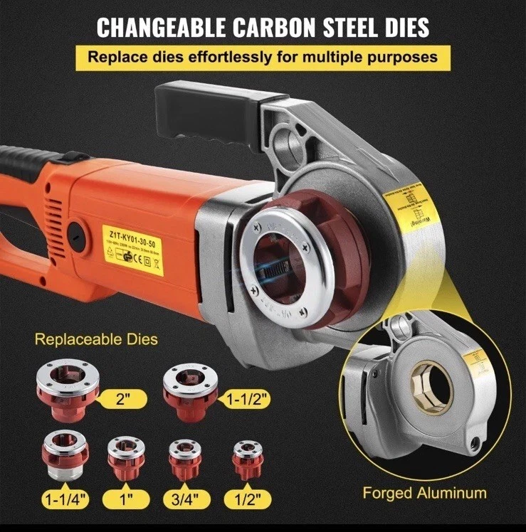 Electric Pipe Threader Portable Machine 2300W, 6 Dies 1/2-2" , 22 RPM ,Excellent - Image 3 of 4