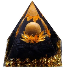 Orgone Pyramid, Metaphysical Obsidian Orgonite Crystal Pyramid with Flower of...