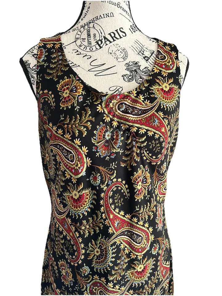 Maxi Vestido Paisley Mujer Vintage Studio 1 Talla 14 Sin Mangas Fairycore Boho Foto 3 de 4