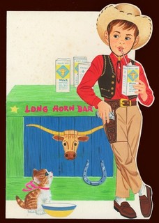 1950s Westerns Fan Mini Cowboy Drinks Milk NORCROSS GREETING CARD ORIGINAL ART