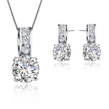 925 Sterling Silver Color Bridal Jewelry Set Classic Cubic Zircon Crystal...