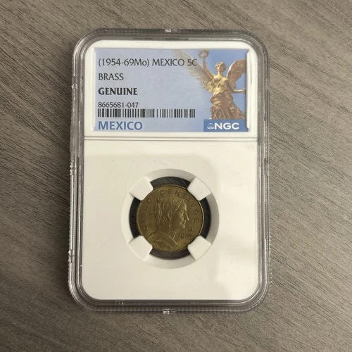 1954-69 Mo Mexico 5c Brass Genuine NGC Cinco Centavos
