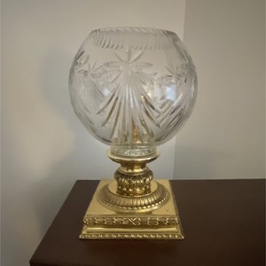Cut Glass Globe Table Lamp Clear/Gold Metal Base, Corded, Switch Control