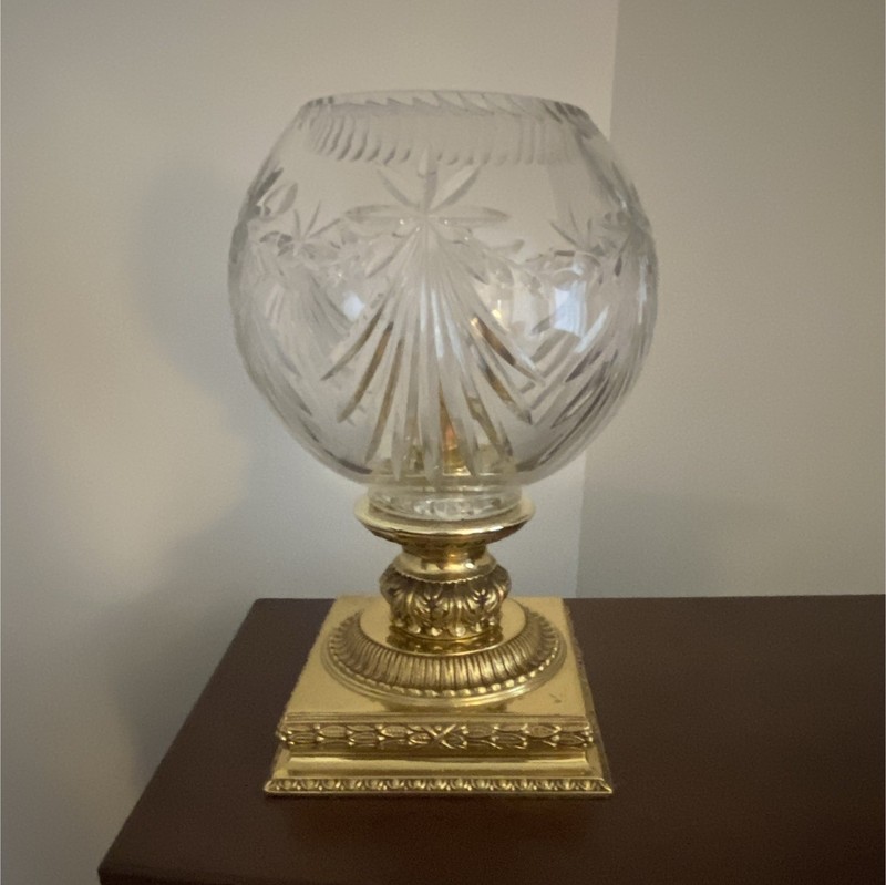 Cut Glass Globe Table Lamp Clear/Gold Metal Base, Corded, Switch Control
