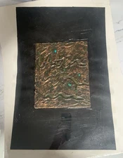 Vintage Signed Abstract Art By APO 1992 Rectangular #29 Textured, Copper?