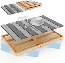 Large Rollable Stone Drying Mat W/ Foldable Bamboo Dish Drying Rack Kitchen