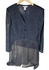 VTG Holly Harp Evening Jacket Tunic Size M Blue Contrasting Sheer Chiffon Bottom