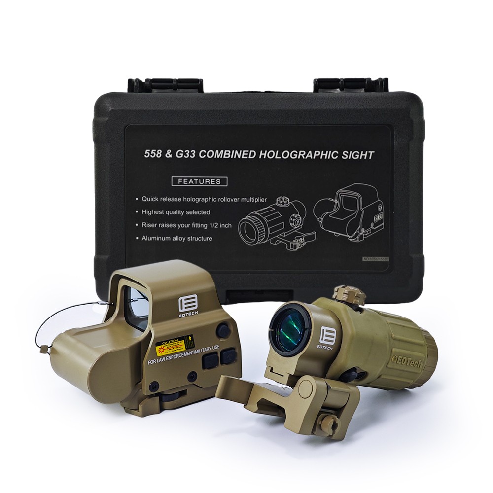 G33 3X QD Magnifier 558 Red Green Dot Holographic Reflex Sight Scope Tan
