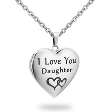 Silver Heart Locket Necklace That Holds Pictures Engraved I Love You Daughter Bi