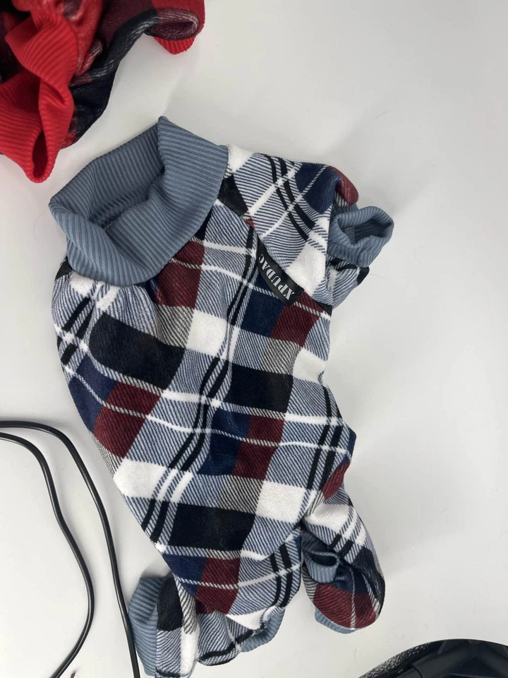 Cozy Pet Plaid Pajamas Fleece Jumpsuit Sleepwear Red Green Blue Sz S set of 4 - Image 4 of 4