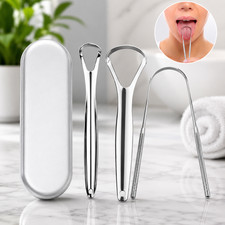 Metal Tongue Scraper Stainless Steel Scraper Oral Cleaner Adult Kid Fresh Breath