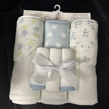 Jessica Simpson Baby 6 Piece Bath Set Blue/white Flowers Towels And Washcloths