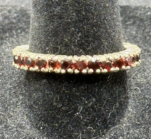 Vintage Sterling Silver Garnet Genuine Eternity Band Size 8.75 Z5
