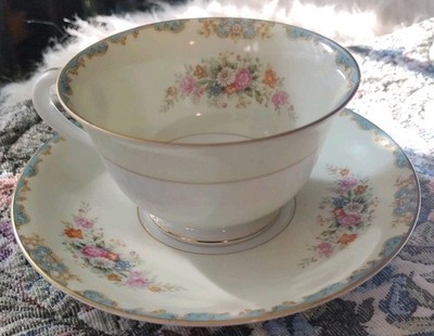Vintage Noritake Occupied Japan Teacup & Saucer Set ''Blue Garland'' Replacement 
