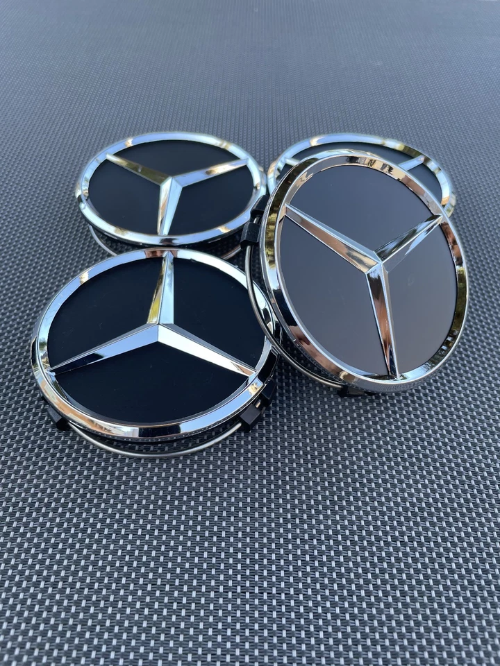 4x Mercedes Benz Center Caps Glossy Black 2.95Inch/75mm Fits Most Models - Image 4 of 4