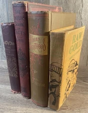 Lot of 4 Vintage Brown Earth Tone Old Book Decor Staging Antique Prop Decorative