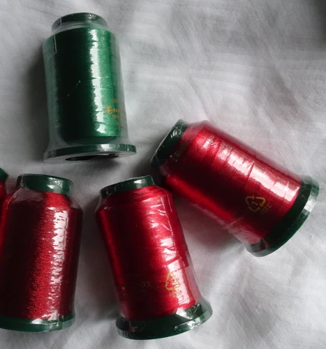 (4) SPOOLS RED & GREEN FUJIX KING STAR MULTIFILAMENT POLY THREAD-1000 Meter EACH - product listing photo