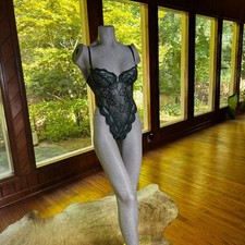 Vintage 1980s Victorias Secret Bodysuit Gold Label Lingerie Green Teddy Size 34B