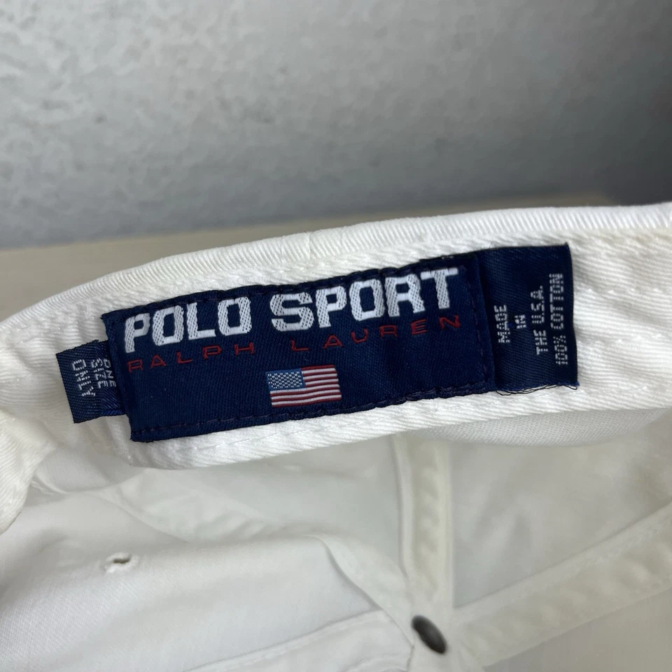 Vintage Polo Sport Ralph Lauren Backstrap Hat White Cap USA Flag Retro 90’s - Image 2 of 4